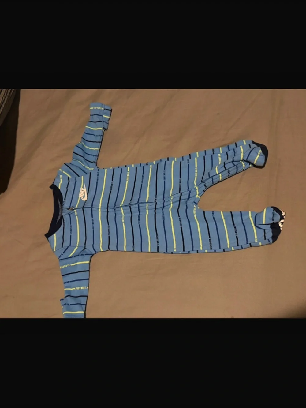 Nike Blue and Yellow Striped Kids Footed One-Piece